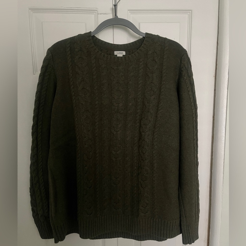 NWOT Women’s L.L. Bean Olive Green Cotton Fisherman’s Sweater